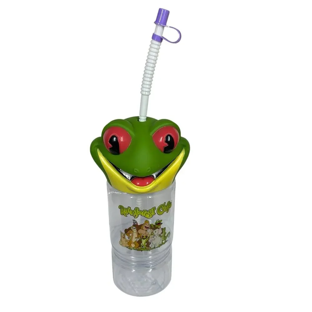 Rainforest Cafe Set of 2 Animal Travel Snack Cups Tumblers‎ w/Straws T-Rex Frog